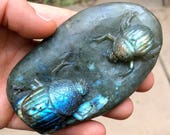 Rare 192g Hand Carved Labradorite Lucky Beetle Sacred Scarab Egyptian Immortality Crystal Carving - Madagascar - Item L170647