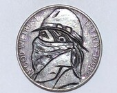 Rare 1998 D Real Hand Carved Badass Bandit Jefferson Cowboy Hobo Nickel Coin Art Engraving - Item HN19074
