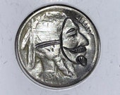 Rare 1937 Real Hand Carved Buffalo Hobo Nickel Coin - V for Vendetta Anonymous Mask Art - Item HN19076