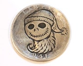 Rare 1941 Real Hand Carved George Washington Quarter Hobo Nickel Jack Skellington Silver Coin Engraving Carving - Art - Item HN18020
