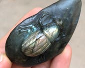Rare 79g Hand Carved Labradorite Spectrolite) Lucky Beetle Sacred Scarab Egyptian Immortality Crystal Carving - Madagascar - Item L170645