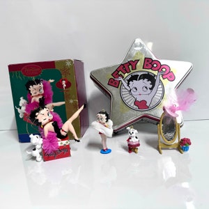 4pc Lot Vintage Betty Boop Hanging Christmas Tree Ornament Set & Original box by King Features Syndicate Inc. Collectible Bonus Cookie Jar
