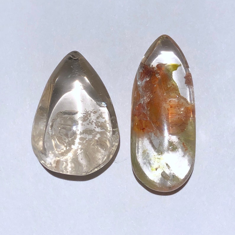 Item:Q19873 Brazil 2pc Lot Unique 10g Freeform Polished Chlorite Quartz Lodolite Crystal Orb Set