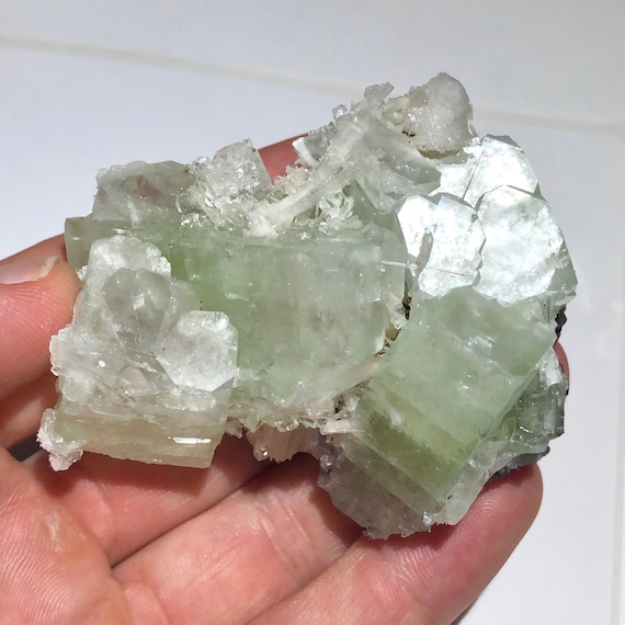 Rare 2.5” Green Apophyllite w/ Scolecite & Stilbite Crystal 