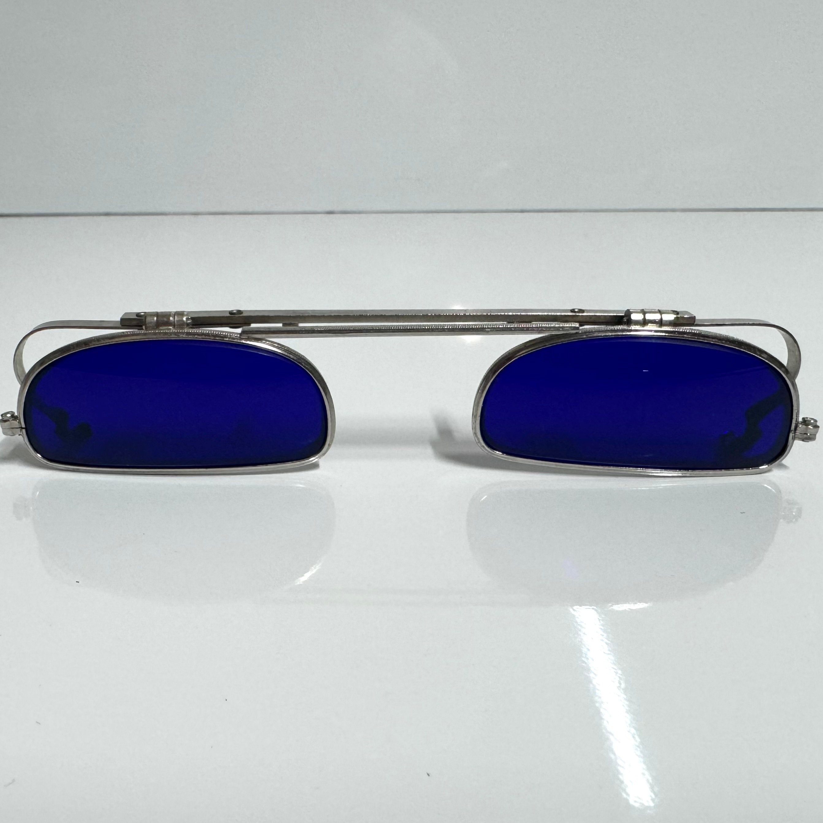 Rare Vintage Cobalt Blue Clip on Welding Glasses Collectible