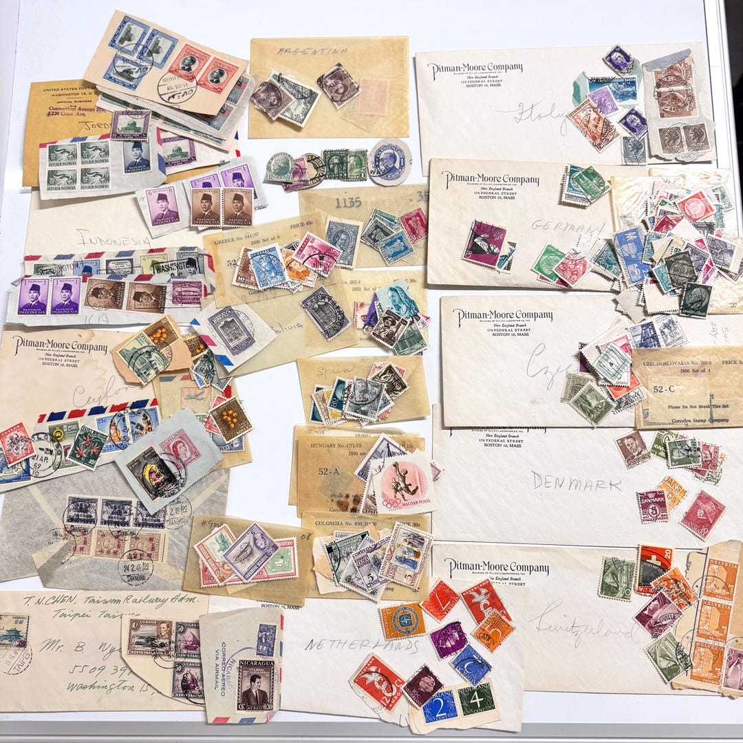 200+pc Lot Antique Early 1900s World Stamp Collection Featuring 22 ...