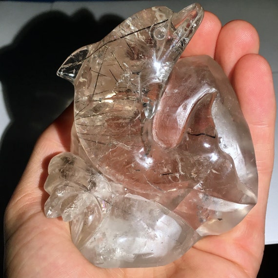 Rare 3.6” Carved Gem Smoky Quartz W/ Black Tourmaline Schorl