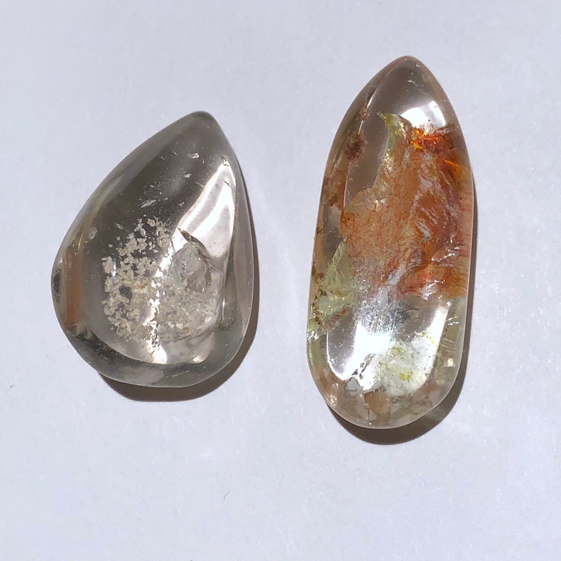 Item:Q19873 Brazil 2pc Lot Unique 10g Freeform Polished Chlorite Quartz Lodolite Crystal Orb Set