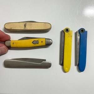 5pc Lot Vintage Collectible 1970s Pocket Knife Set Fishermans Toothpick, Gits Razor - Item:VC22324