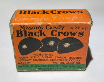 Rare 1.8” Antique 1930s Mason's Candy Black Crows Licorice