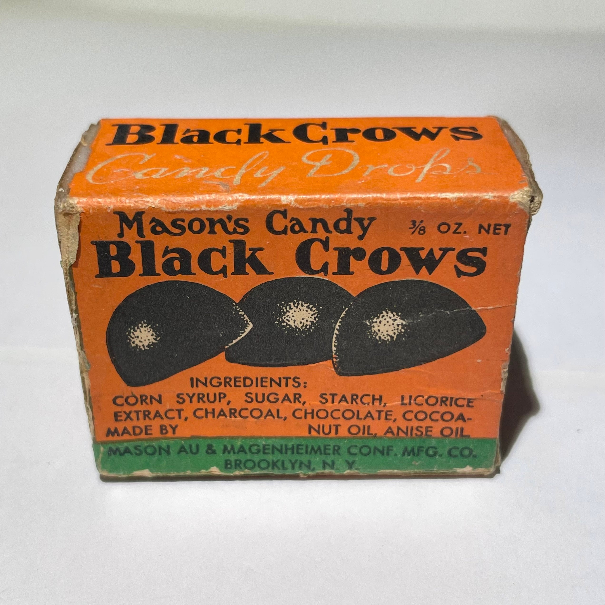 Antique Mason's Candy Black Crows Licorice Box 1930s Brooklyn, New