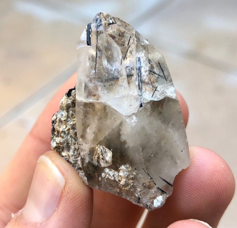 Top Quality 24g 1.5\u201d Black Tourmaline Schorl w Quartz Crystal Specimen Item:T19029 Africa Namibia Erongo Mts