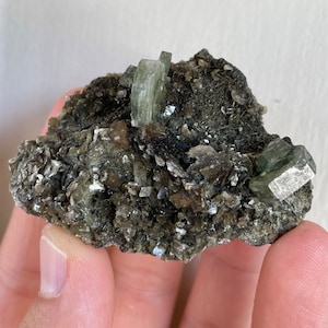 Rare 2.2” Fluorapatite w/ Tourmaline, Siderite, Muscovite & Chalcopyrite 36g Crystal Specimen - Panasqueira Mine, Portugal - Item:APT22038