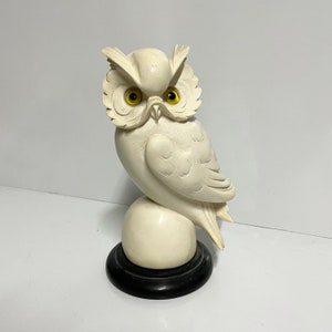 Vintage 7.1” Large Heavy Italian Carved Alabaster Owl Statue Sculpture A Giannelli 2lb Collectible Hand Carved Bird Made in Italy