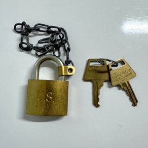 Vintage Circa 1960's to 1980's Brass US Padlock, American Vintage Circa 1960's to 1980's Brass US Padlock, American