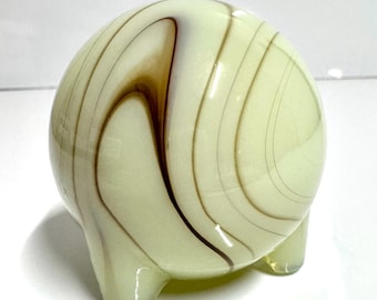 Rare 2.8” Antique Akro Agate Slag Glass UV Reactive Paperweight Lighter 1930s Vintage Collectible Fluorescent Round Glass Art Deco