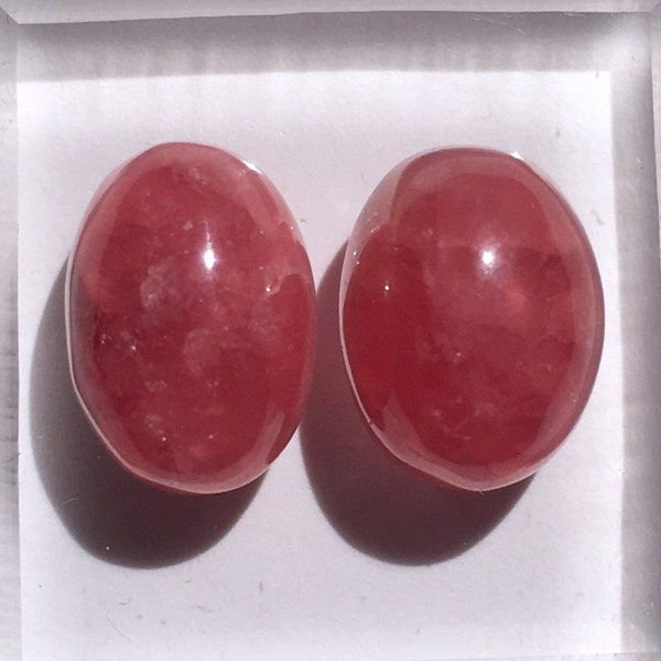 2pc Top Quality 2.5g Polished Gem Rhodochrosite Oval Crystal Cabochon Set - Capillitas Mine, Catamarca Prov., Argentina - Item:RDO16010