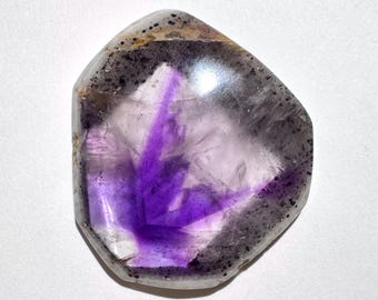 Rare 1.2” Atomic Amethyst Phantom Crystal Cabochon with Goethite Inclusions 7.7g Freeform Mineral Cab - Pune, India - Item:Q25036