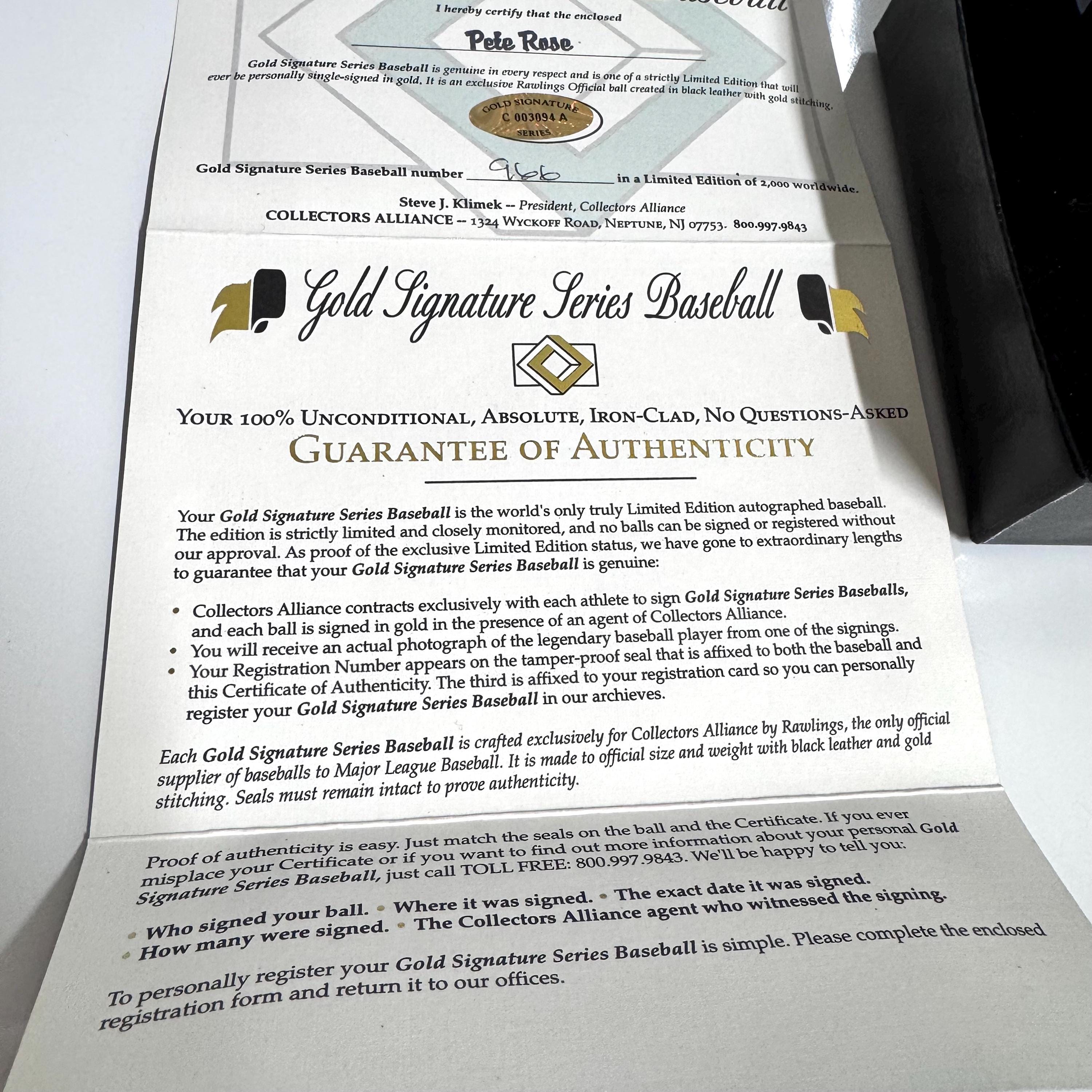 Vintage Pete Rose Autographed Black Leather Baseball Gold 