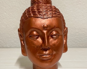XL 5.8” Vintage Painted Copper Color Buddha Head Statue 2lb Collectible Buddhas Head Decor - Item:VC21111