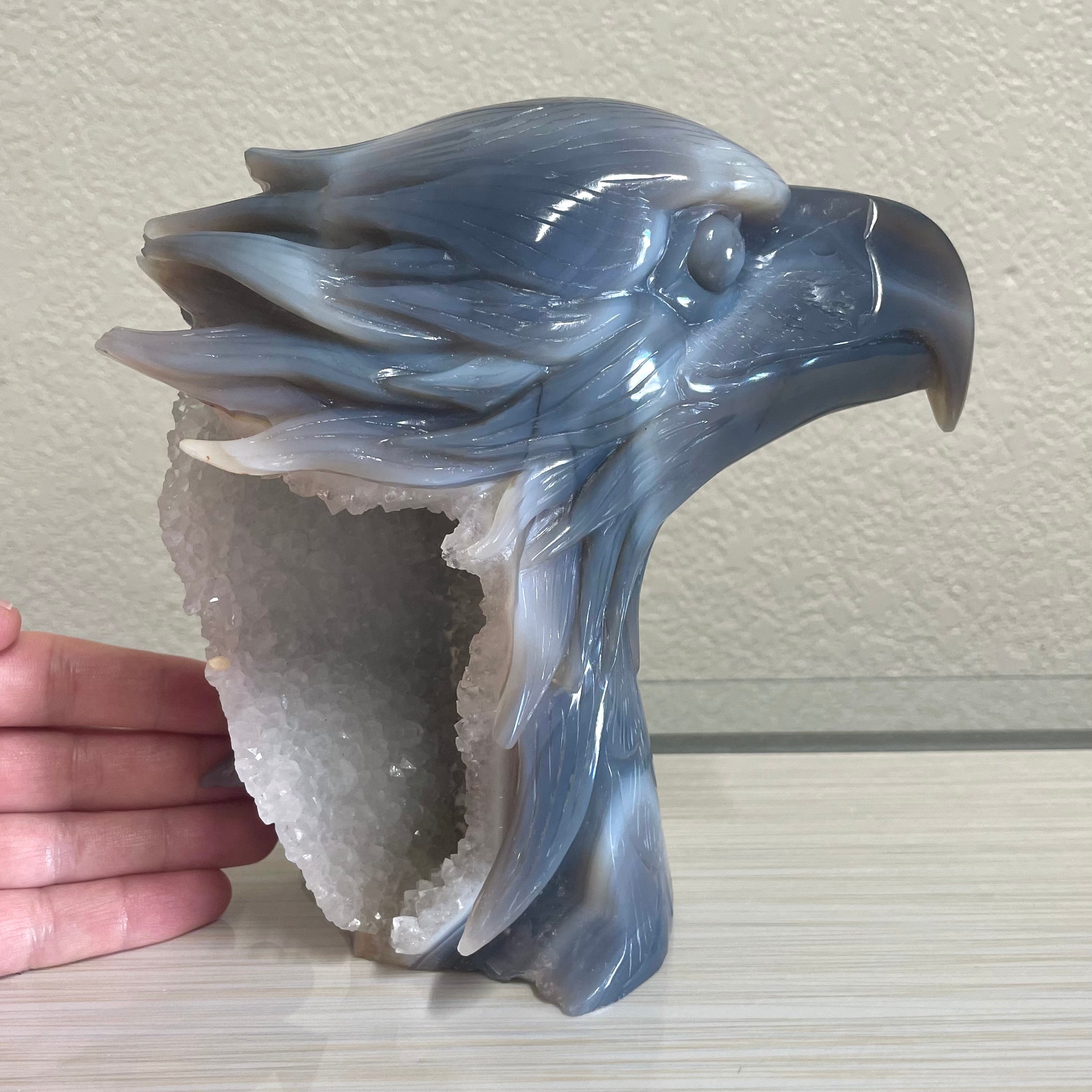 Rare 6.8” XL Carved Agate W/ Quartz Eagle Crystal