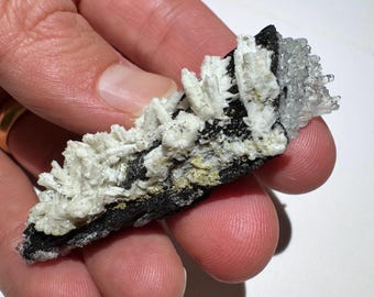 Hyalite Opal on Black Tourmaline Schorl with Feldspar Crystal 2.4” 28g UV Reactive Mineral Specimen - Erongo Mts., Namibia - Item:T25047