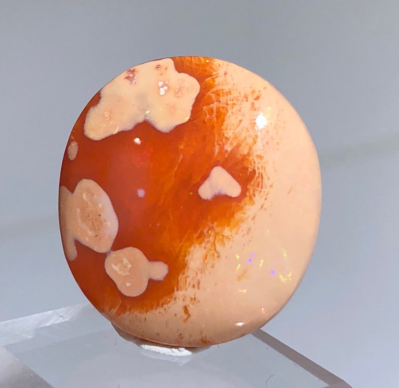 Item:O18558 Mexico Top Quality 6.3ct Polished Fire Opal Crystal Cabochon Perfect for Jewelry