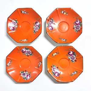 4pc Lot Antique Orange Floral Crownford Fine Bone China Dish Set Vintage Early 1930s Collectible Plates Made in England