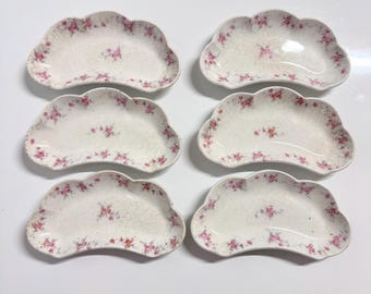 6pc Lot Antique Victorian Decorative Bone China Dish Set Collectible 1880s Vintage English Dish Set