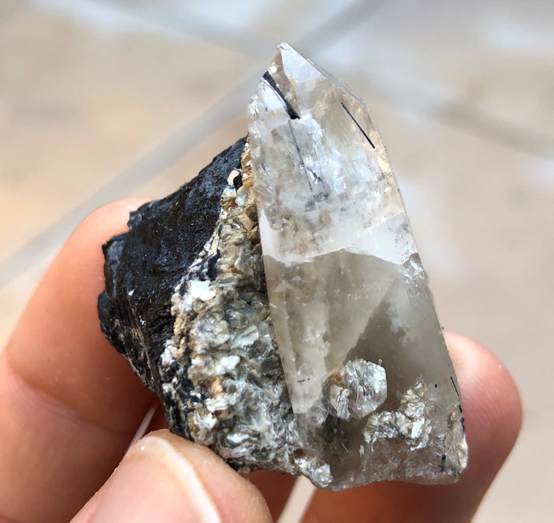 Top Quality 24g 1.5\u201d Black Tourmaline Schorl w Quartz Crystal Specimen Item:T19029 Africa Namibia Erongo Mts