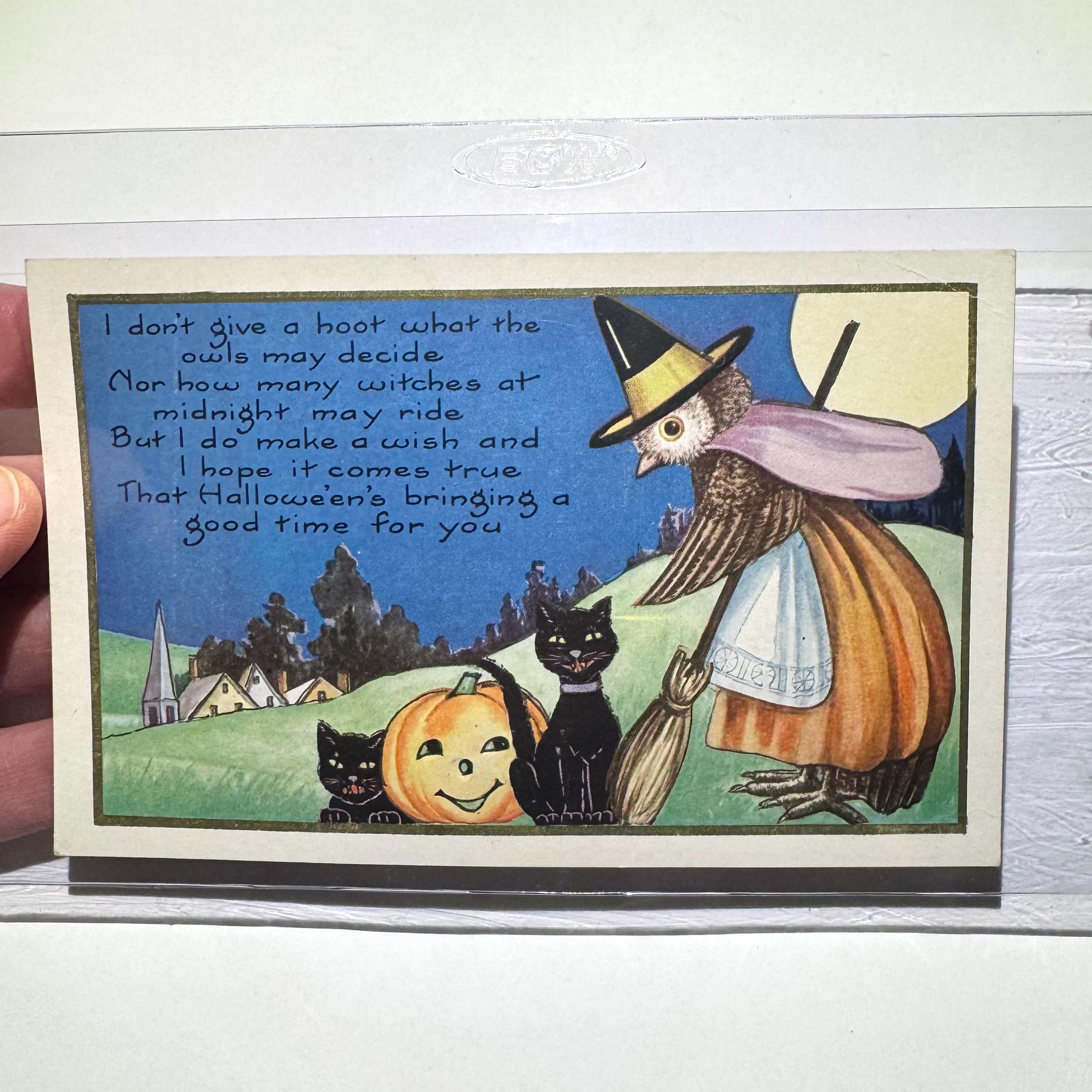 Rare Vintage 1930s Original Whitney Halloween Postcard Owl, Cat ...