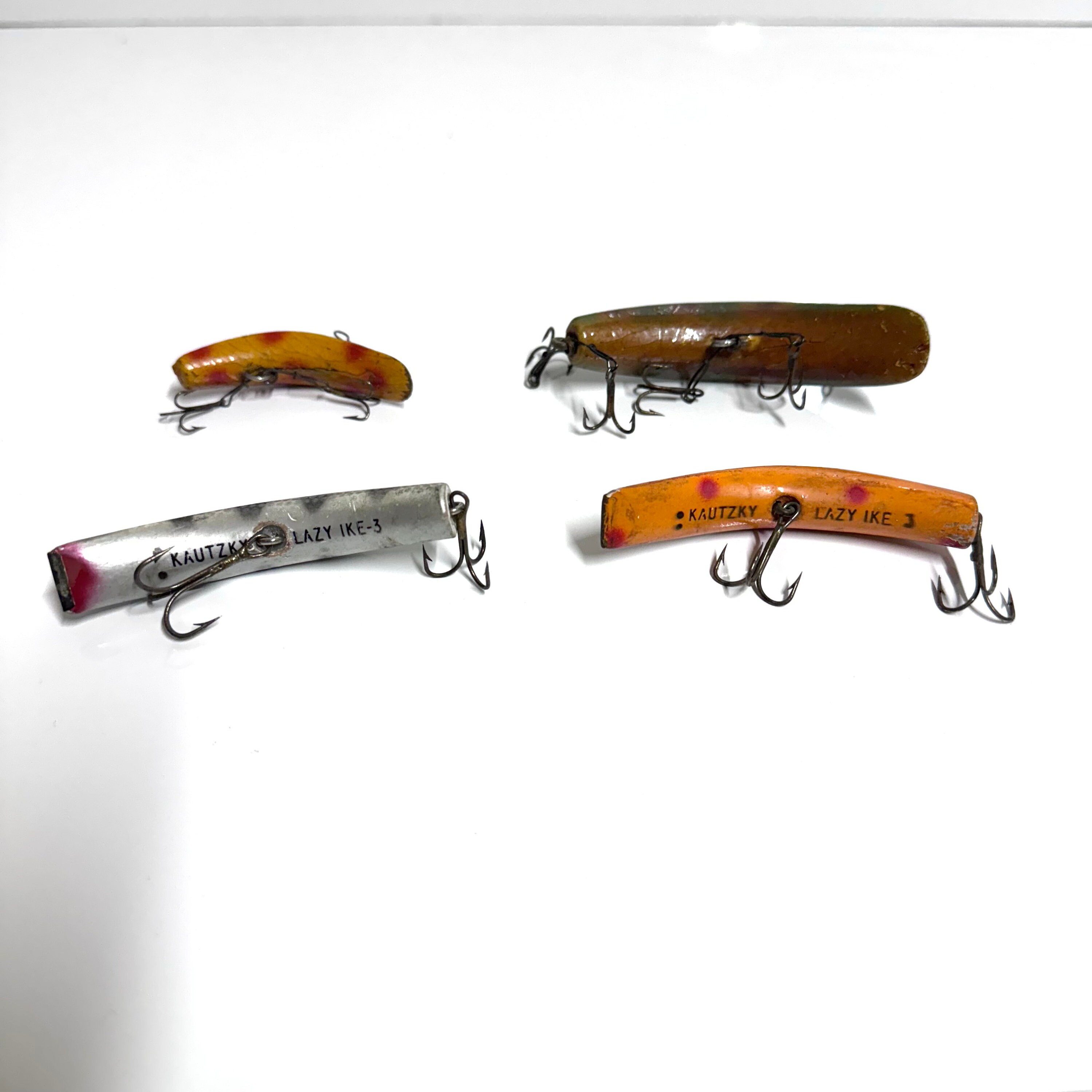 4pc Lot Vintage Kautzky Lazy Ike Wood Fishing Lure Set