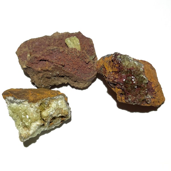 3pc Lot Rare Druzy Adamite on Limonite Crystal Set 42g Wholesale Crystal Specimen Set - Ojuela Mine, Mapimi, Durango, Mexico - Item:ADM22005