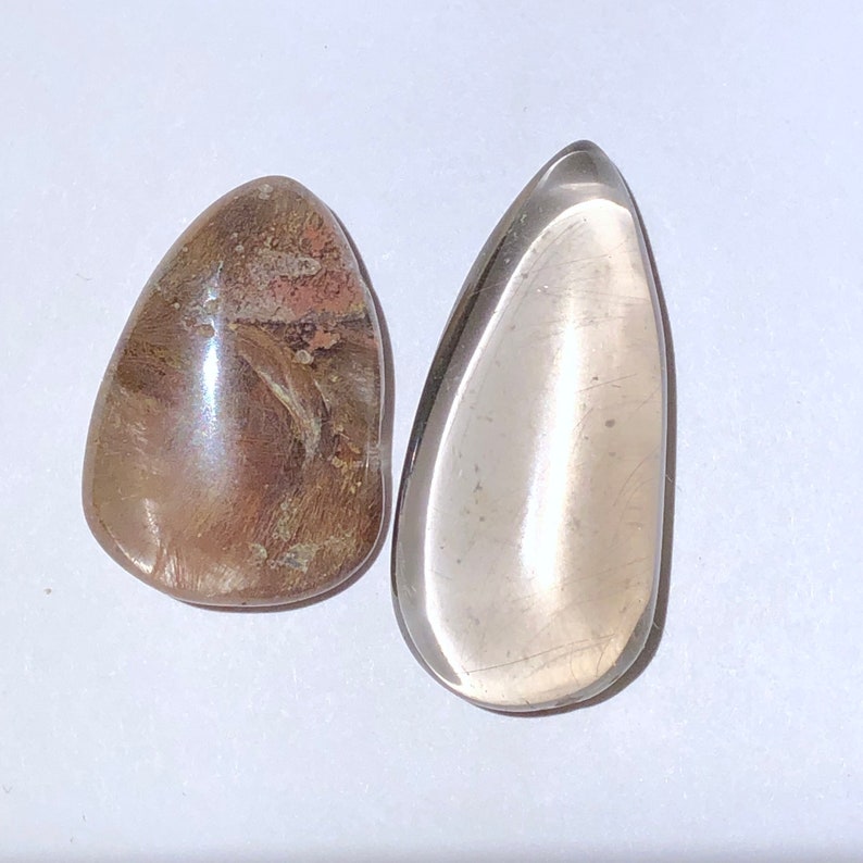 2pc Lot Top Quality 9.5g Freeform Polished Clear Quartz w Some Rutile Crystal Cabochon Set Novo Horizonte Item:Q191004 Brazil
