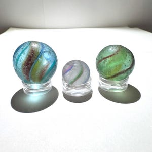 3pc Lot Rare Antique German Ribbon Swirl Glass Marble Set Vintage Early 1900s Handmade Collectible Marbles Made in Germany - Item:VC25080