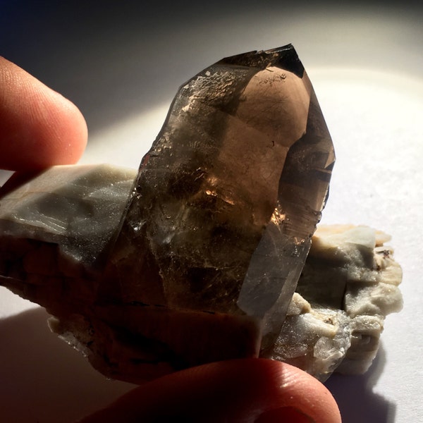 Rare 2.6” Gem Smoky Quartz w/ Microcline Feldspar Crystal Cluster 84g Crystal Specimen - Mt. Malosa, Malawi, Africa - Item:Q160253