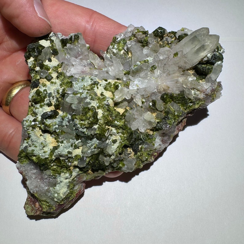 Epidote With Quartz Crystal Cluster 4.3” 145g Mineral Specimen ...