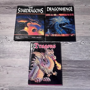 3pc Lot Vintage The Stardragons, Dragonhenge & Dragons Hardcover Book Set Fiction Stories and History of the Dragon - Year of the Dragon