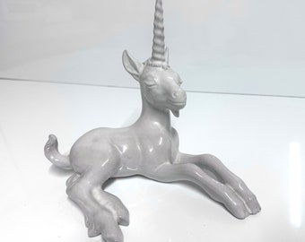 Rare 8.1” Large Vintage Glazed Unicorn Pottery Statue #139 Freeman McFarlin by Rutledge 1970s Antique Ceramic Unicorn Figurine