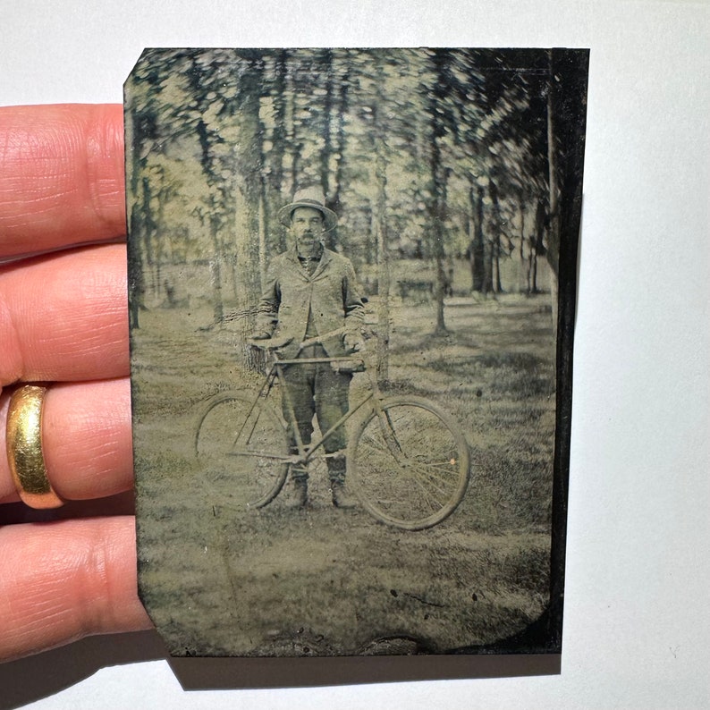 Antique Tintype of Man With Bicycle Outdoor Tintype Photo - Original ...