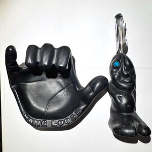 2pc Lot Vintage Hawaiian Tiki Coco Joes Hang Loose Lava Hand Dish & Lava Bottle Opener Set 1987 - Made in Hawaii