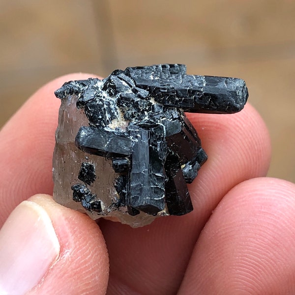 Top-Qualität 6g beendet schwarzer Turmalin Schörl w / klare Topas Kristall Probe - Erongo MTS., Namibia, Afrika - Artikel: TPZ19004