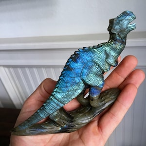 Extremely Rare 241g Hand Carved Labradorite T-Rex (Tyrannosaurus Rex) Dinosaur Jurassic Crystal Carving - Madagascar - Item:L170254