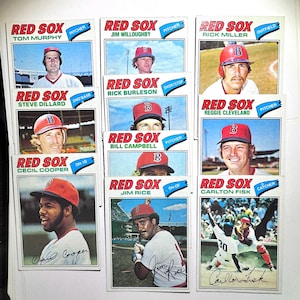 10pc Lot Vintage 1977 Topps Boston Red Sox Baseball Card Set Collectible Wholesale Massachusetts Baseball Cards Collection - No Duplicates