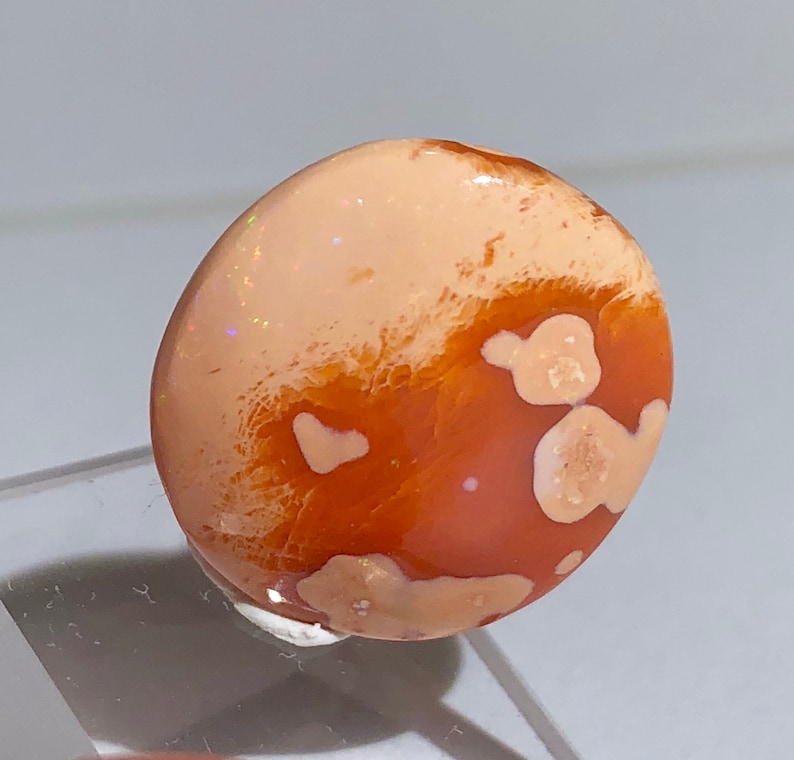 Item:O18558 Mexico Top Quality 6.3ct Polished Fire Opal Crystal Cabochon Perfect for Jewelry