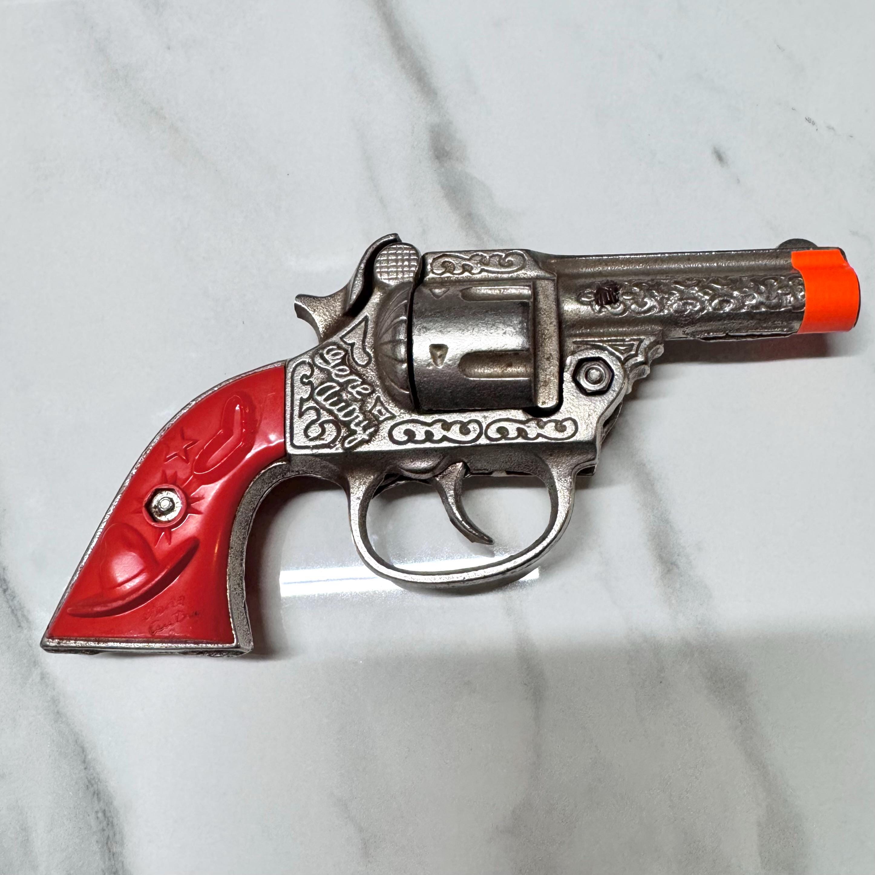 Rare 6.5” Antique Gene Autry Cast Iron Cap Gun Collectible Vintage 1950s Metal Revolver Pistol Made by Kenton Toy Company of Ohio