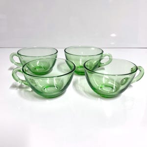 4pc Lot Antique Green Depression Glass Cup Set Vintage Collectible Cup Set USA