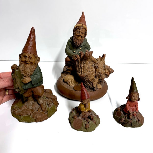 4pc Lot Vintage Tom Clark Gnome Figurine Collection with Imbedded Coins 1980s Resin Figurines Set Made in England