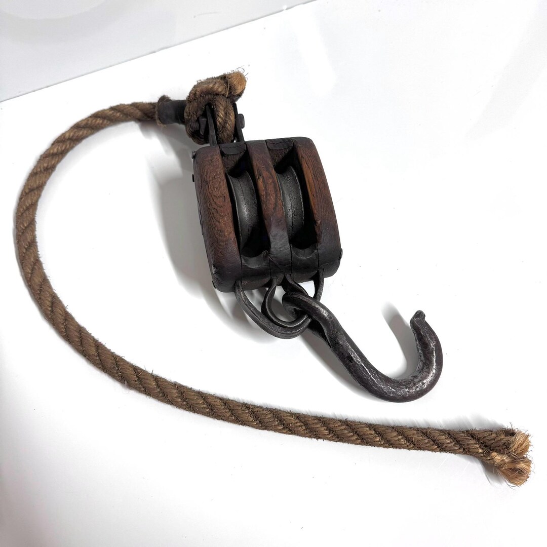 Antique Large Hanging Barn Pulley With Rope Vintage Collectible ...