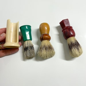 Rare Vintage 3pc Lot Badger Hair Shaving Brush Grooming Set Collectible Plymouth Stanhome Shaving Kit Set - Item:VC22128